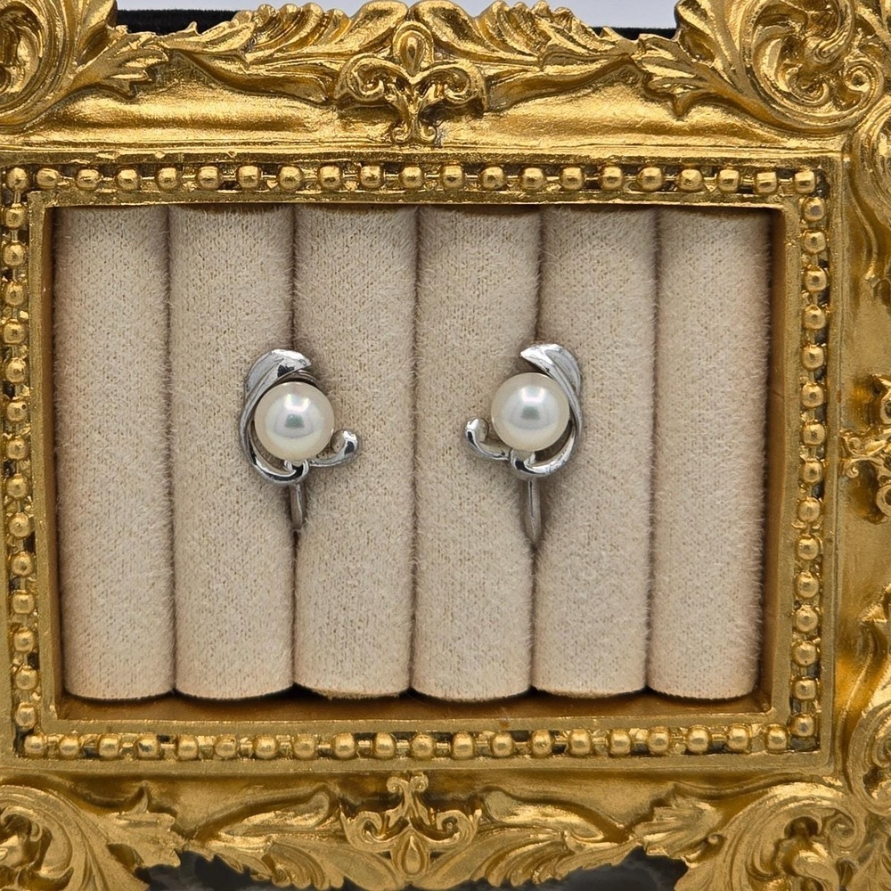 Vintage Mikimoto Akoya Pearl Screwback Earrings Sterling Silver